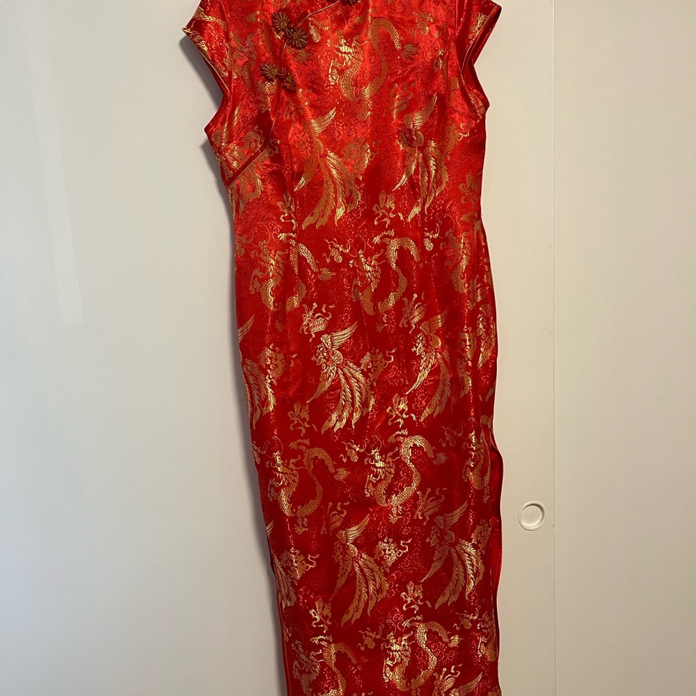 Elegant Red and Gold Brocade Dress Chinese wedding 5xl